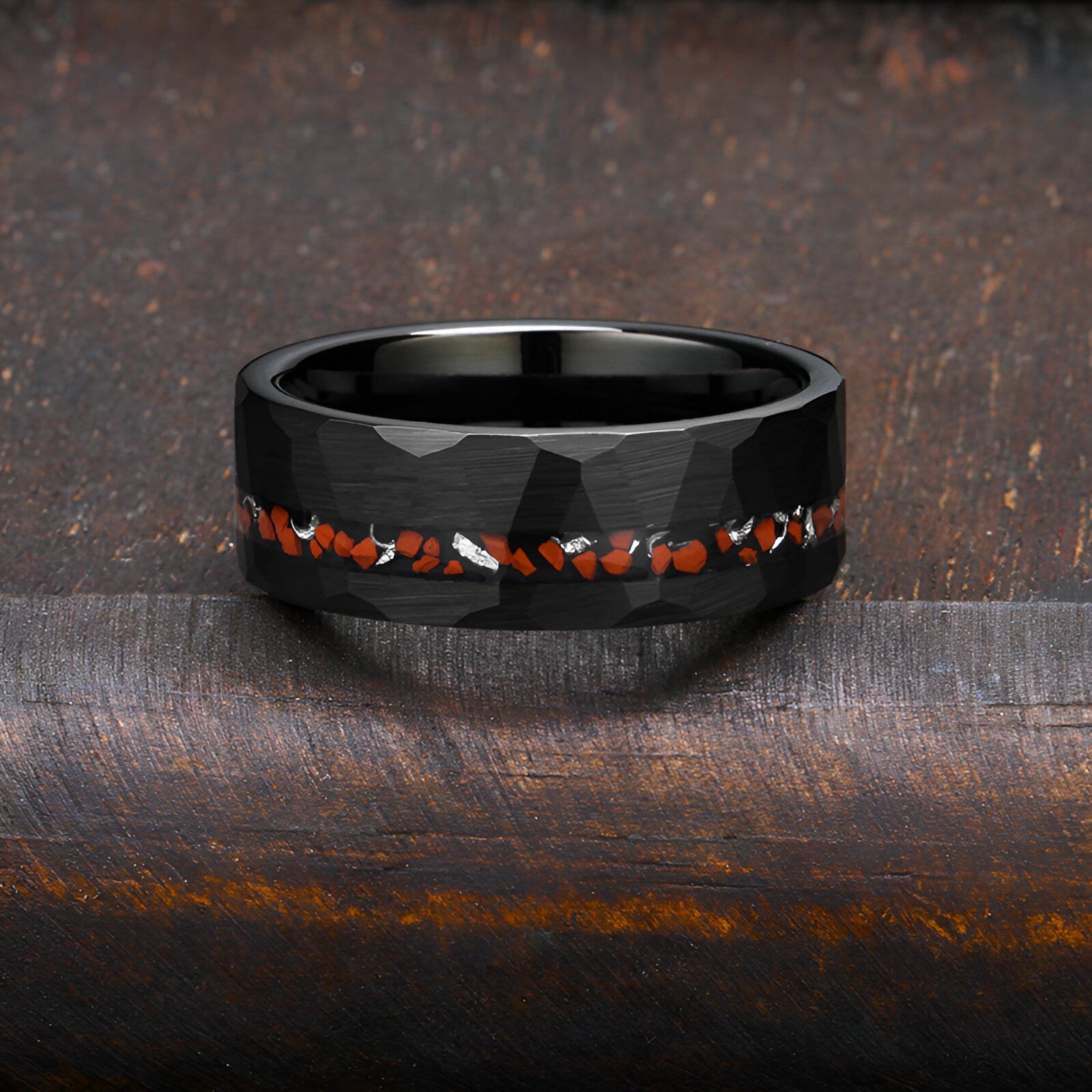 Men's Tungsten ring with genuine Ninosaur bone