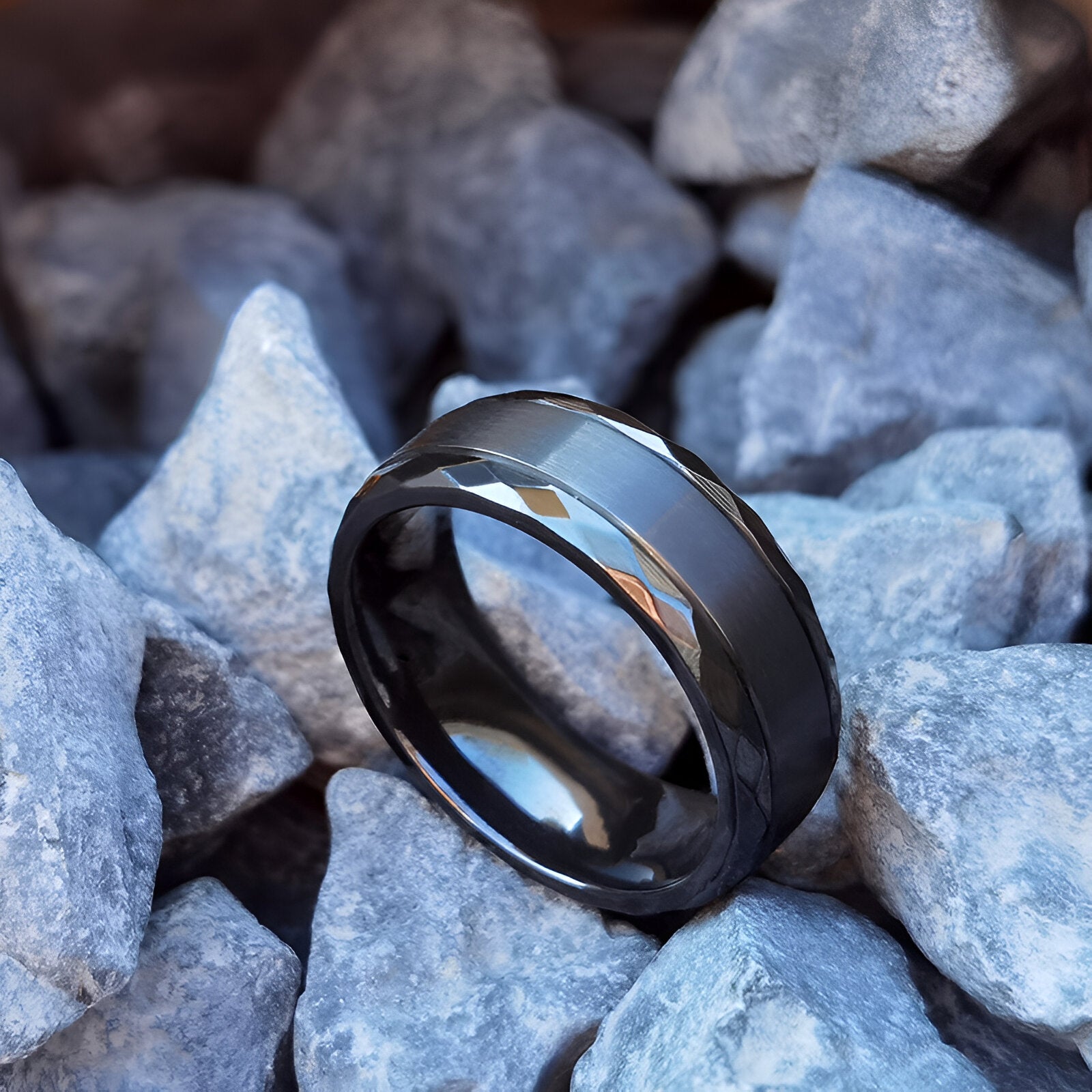 Men's Geometric Black Zirconium Ring