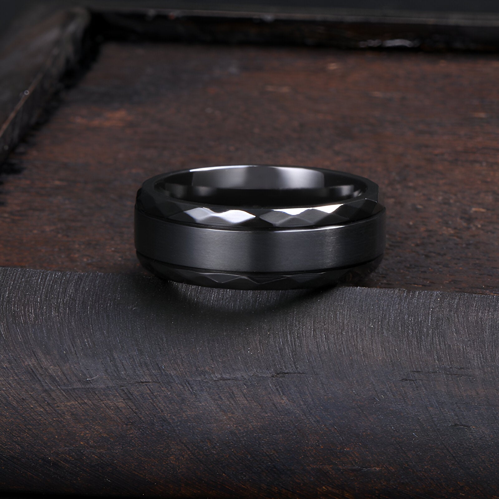 Men's Geometric Black Zirconium Ring
