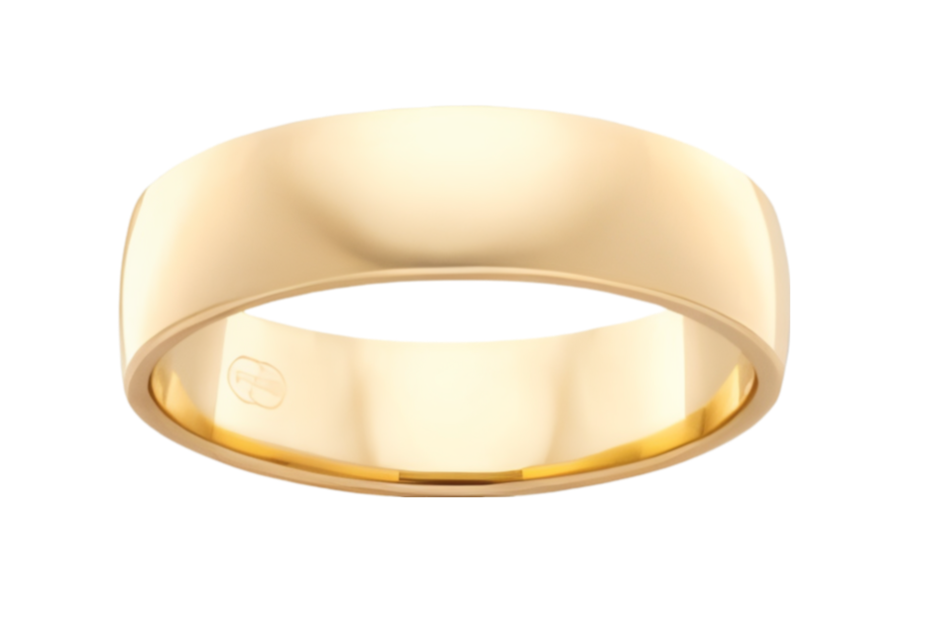 A classic gold wedding band with a smooth, polished finish.