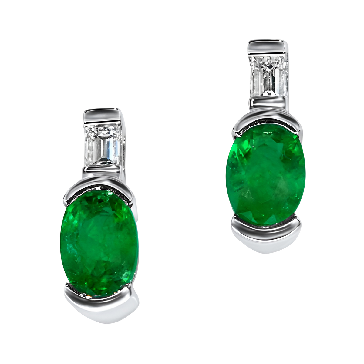 Emerald and diamond white gold earrings