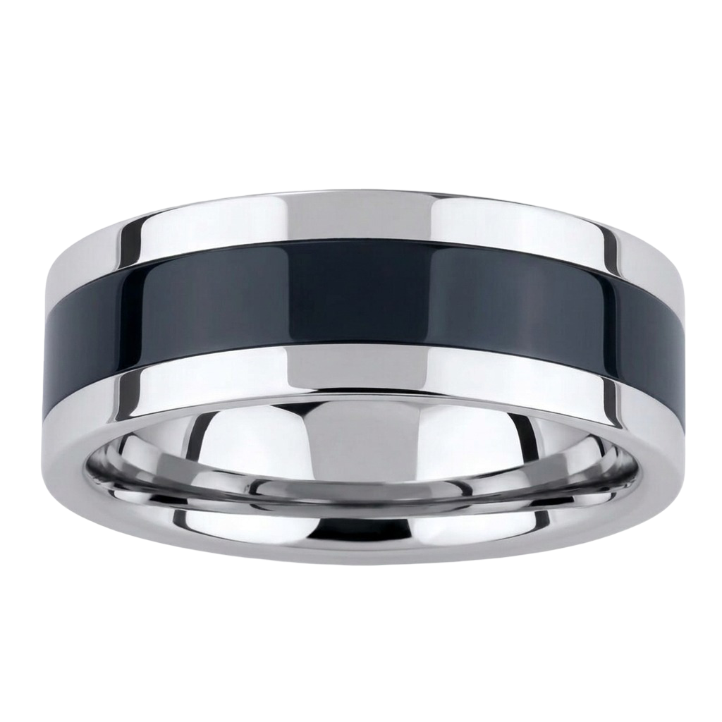 Tungsten Carbide and Black Ceramic Wedding Ring