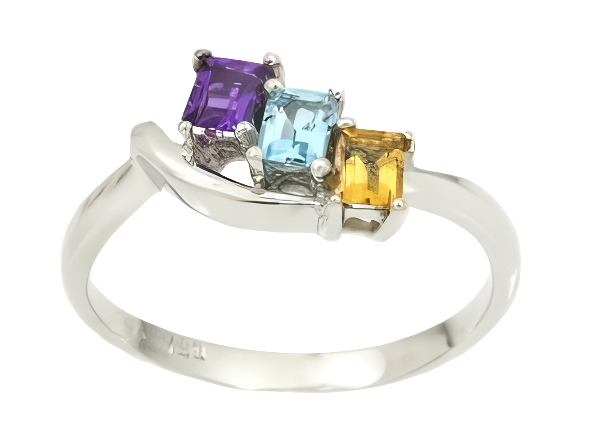 Topaz, citrine and amethyst white gold ring