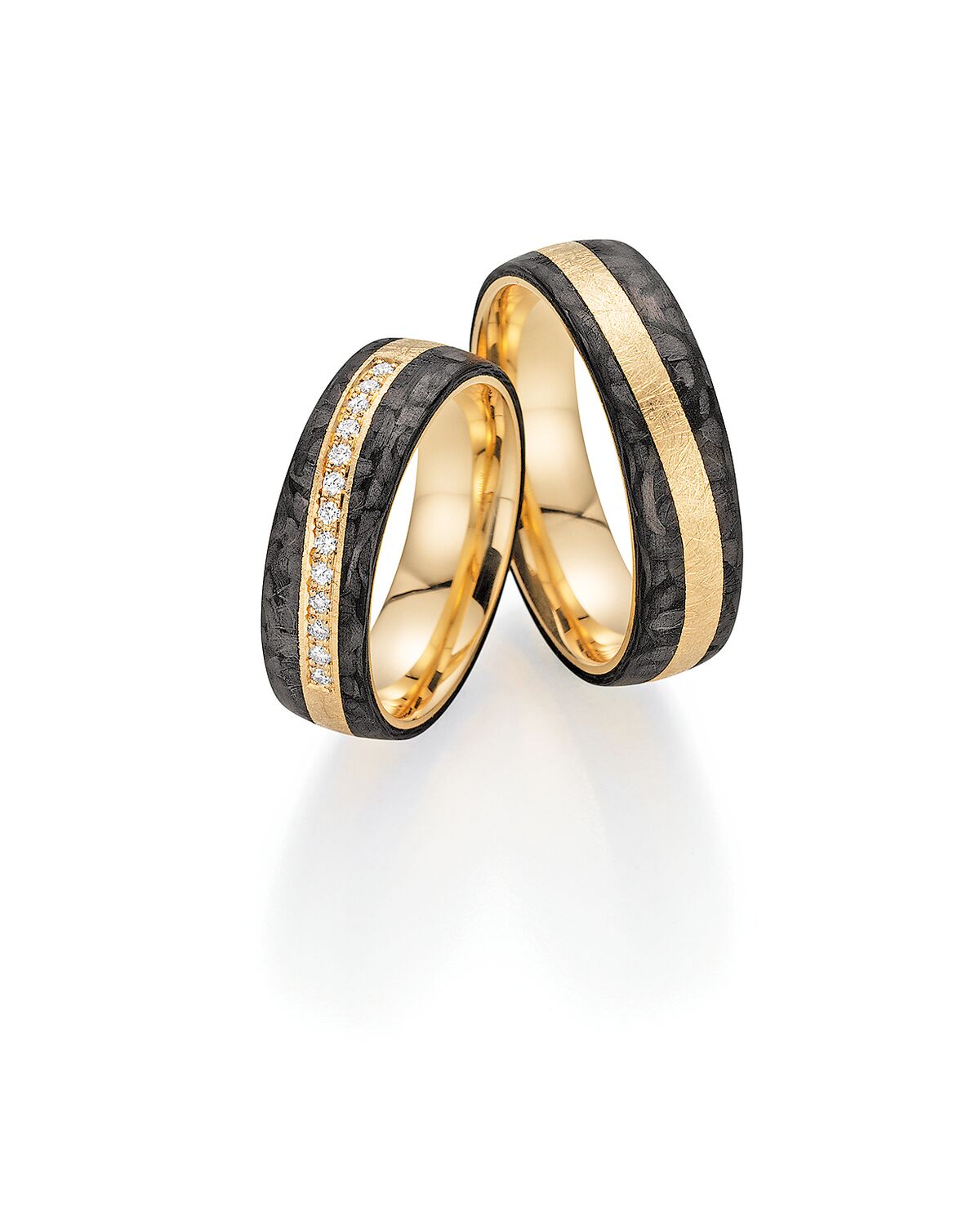 Fischer 14ct Apricot Gold and Black Carbon Two Tone Wedding Ring