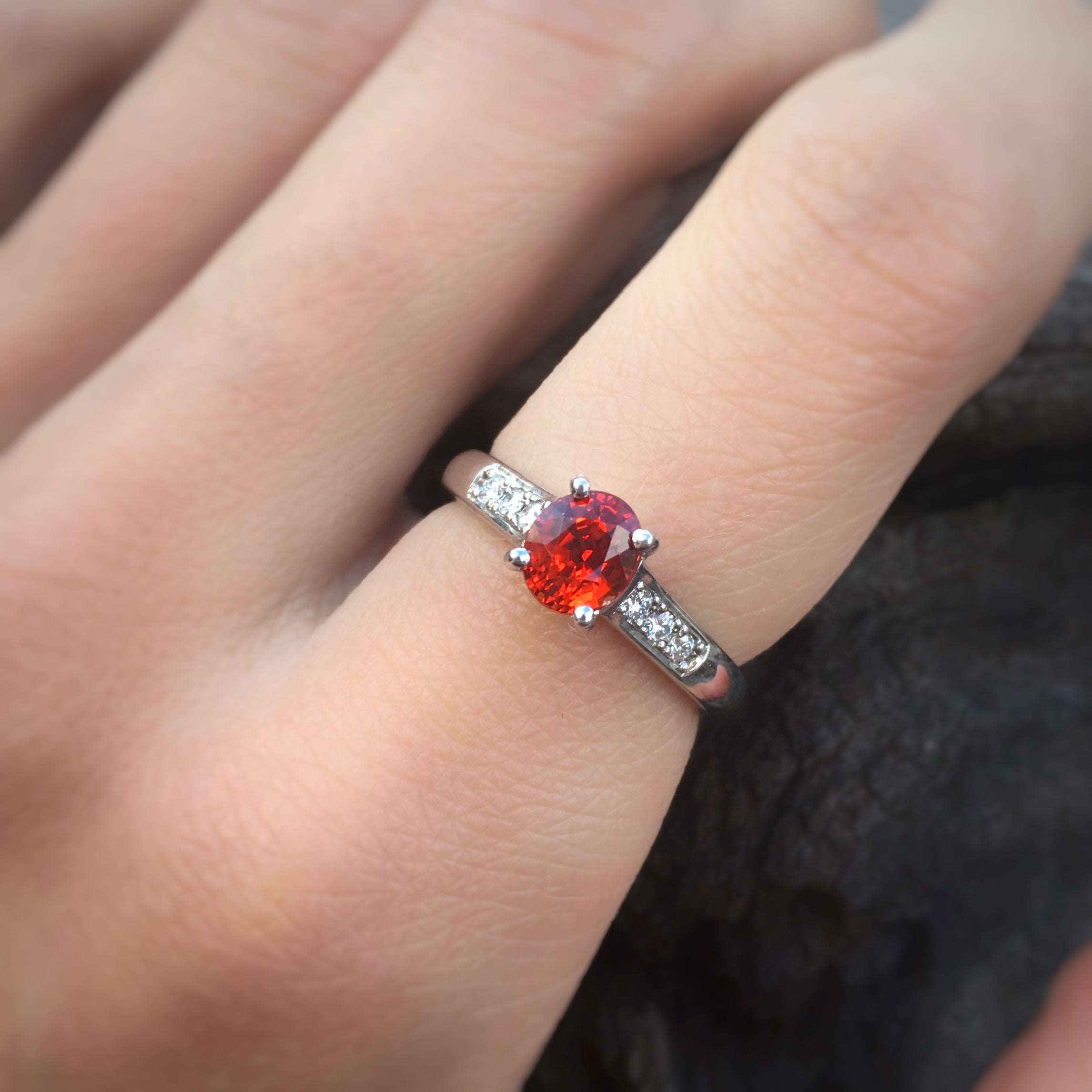 Exotic 18ct White Gold Orange Sapphire and Diamond ring