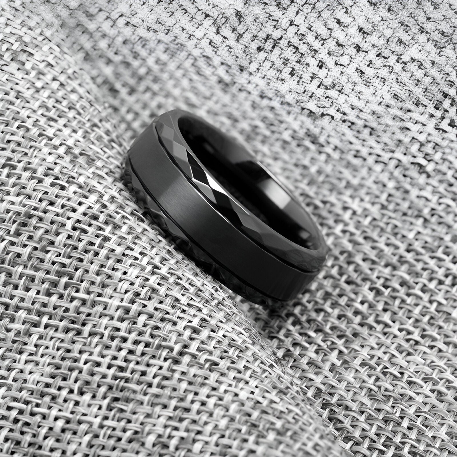 Men's Geometric Black Zirconium Ring