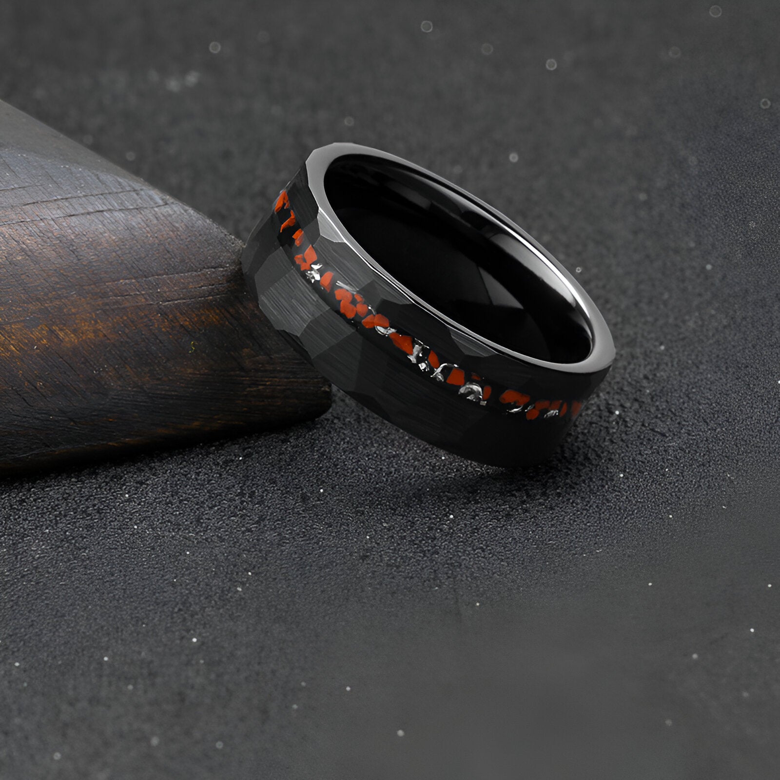 Men's Tungsten ring with genuine Ninosaur bone
