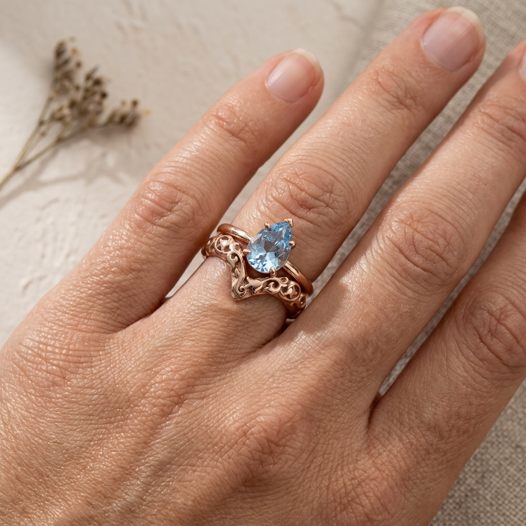 V Shape Embossed Floral Wedding Ring - J5390