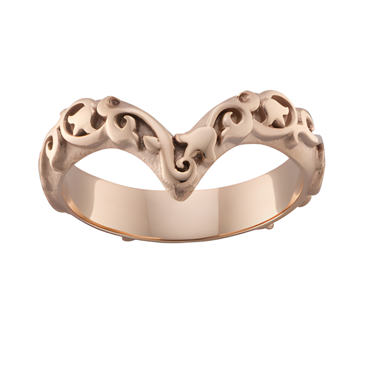 V Shape Embossed Floral Wedding Ring - J5390