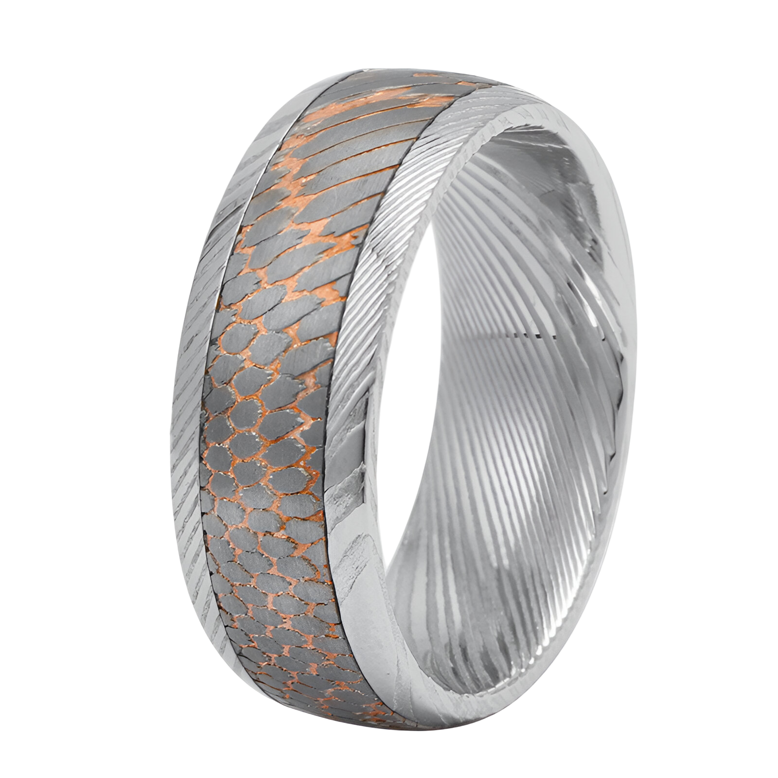 Men's Damascus Steel ring with Superconductor inlay