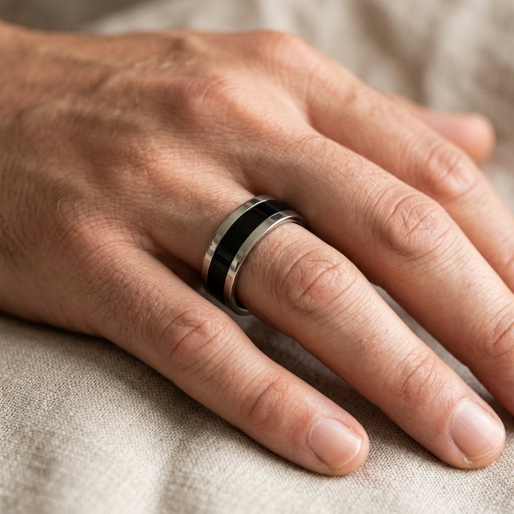 Tungsten and Black Ceramic Ring