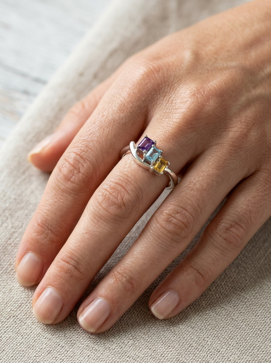 Topaz, citrine and amethyst white gold ring