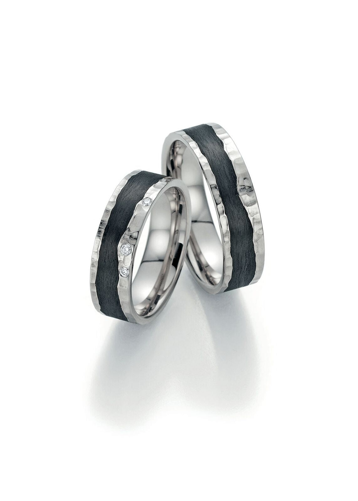 Fischer 14ct White Gold and Black Carbon Wedding Ring