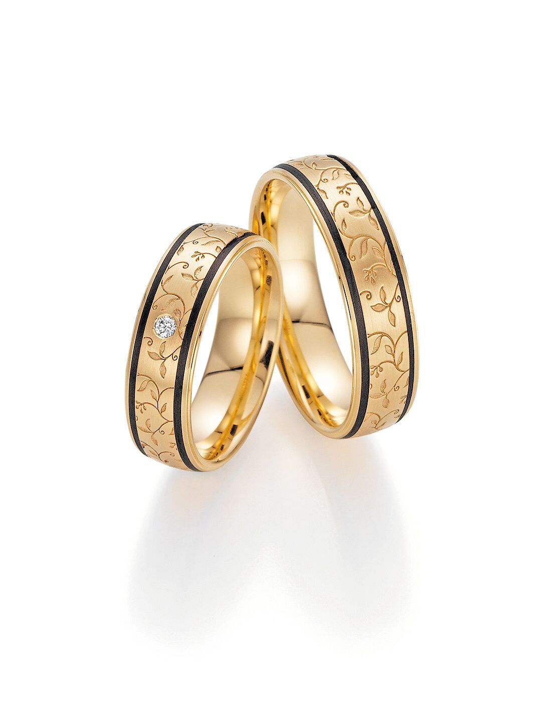 Fischer 14ct Apricot Gold and Black Carbon Two Tone Wedding Ring