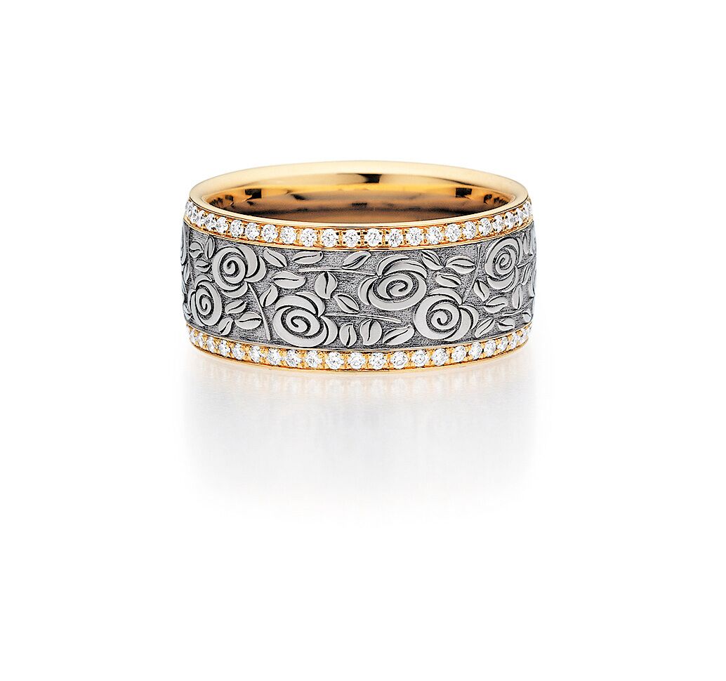 Fischer 14ct Two Tone Diamond Floral Wedding Ring