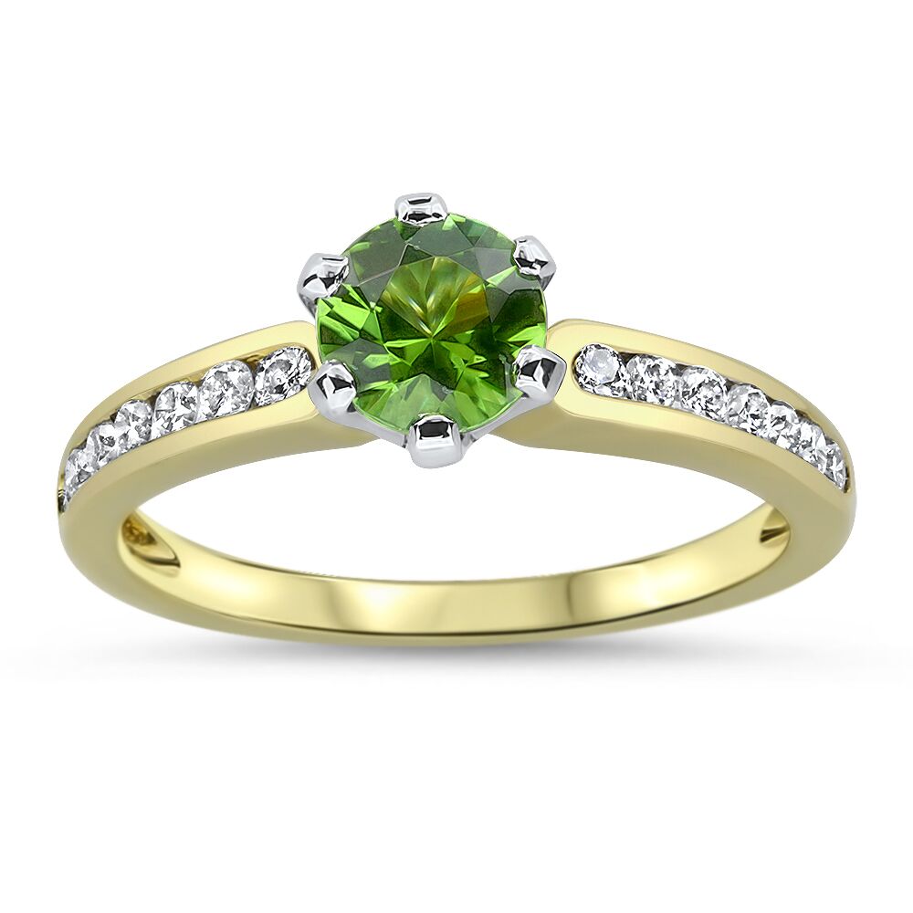 Natural bright Green Natural Tourmaline and Diamond ring