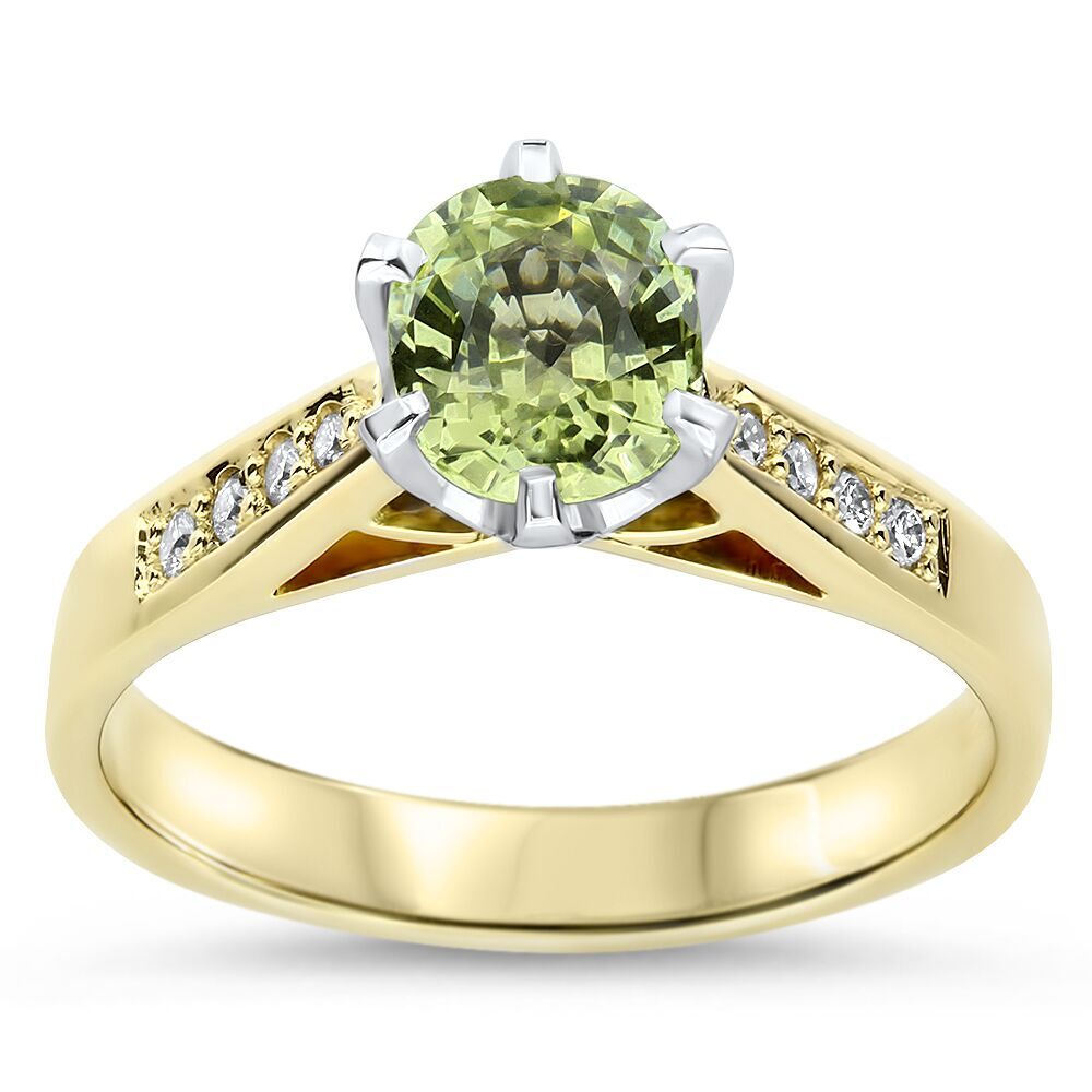 Exotic rare natural Australian Chrysoberyl and Diamond set ring