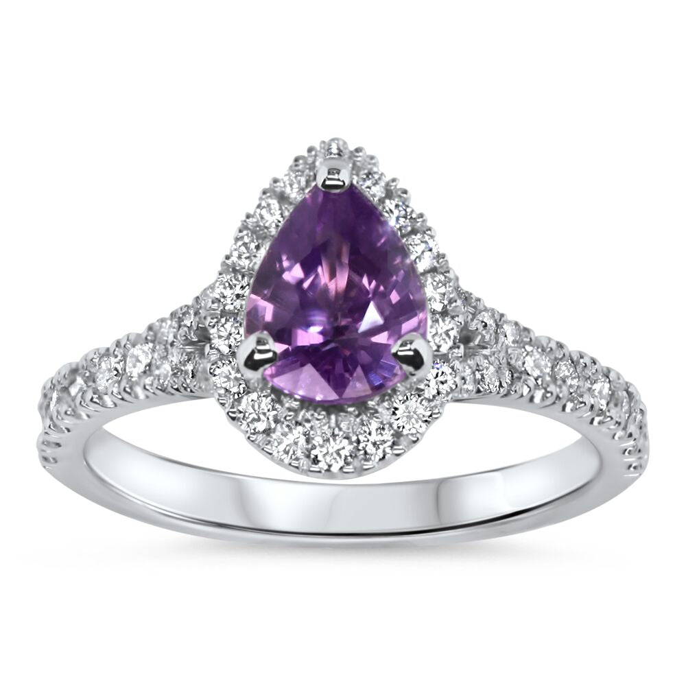 Lovely rich Pink Purple Natural Sapphire and Diamond cluster ring