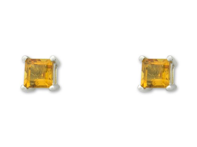 3mm square cut citrine white gold earrings
