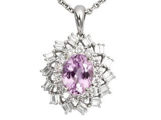 Kunzite and diamond pendant with chain
