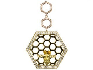 Honeycomb and bee diamond pendant