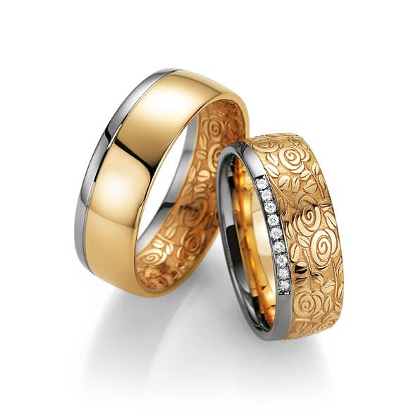 Fischer 14ct Two Tone Diamond Floral Wedding Ring