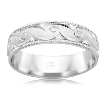 White Gold hand engraved Wedding ring