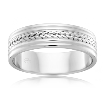 Mens White Gold rope weave wedding ring