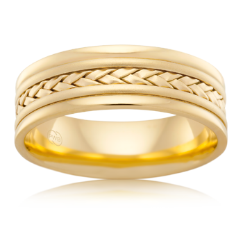 Mens Yellow Gold wedding ring with weave pattern