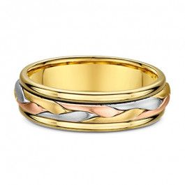 Dora 14ct 3 colour Weave European Mens Wedding Ring 2.3mm deep-A14149