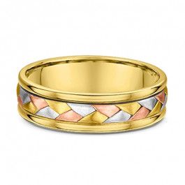 Dora Weave 9ct Three colour Gold European Mens Wedding Ring 2mm deep-A12352