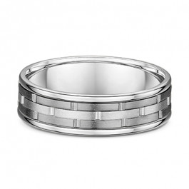9ct White Gold and Titanium Grooved European mens Wedding ring with variable depth selection-A14370