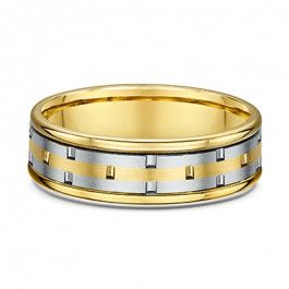 Dora 9ct Yellow and White Gold stripes and grooves European Men's Wedding ring with depth selection of 1.4mm or 1.6mm-A12359