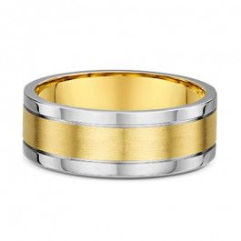 Dora 14ct Yellow and White Gold ribbed edges European Men's Wedding ring you can choose 1.6mm or heavier 1.75mm deep-A14327