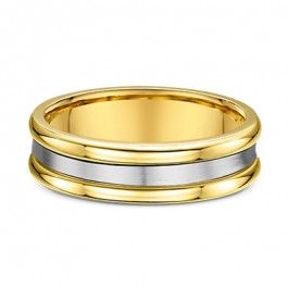 Dora 18ct Yellow and White Gold Raised Edges European Mens Wedding Ring 2.1mm deep-A14222