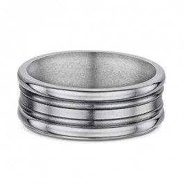  Mens Titanium Grooved with Ribbed Edges Wedding ring, the band is 2.1mm deep-A14256