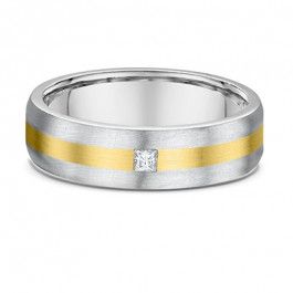 Dora 14ct Mens Diamond stripe Wedding ring with 0.06ct G/H Vs square Princess cut Natural Diamond, the band is 2mm deep -A13933