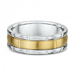 Dora 18ct Yellow and White Gold Grooved Ribbed Edges European Mens Wedding Ring-A14182