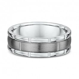 Dora Grooved Ribbed Edges European Titanium and 9ct White Gold Mens Wedding Ring 1.6mm deep-A14185
