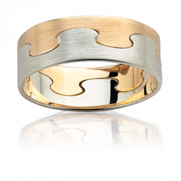 18ct White and Yellow Gold Jigsaw mens ring 7mm wide-MWD524-7-18