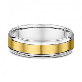 Dora 18ct Yellow and white gold Ribbed Edges European Men's Wedding Ring with variable depth selection-A14118