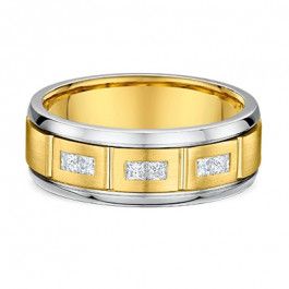 9ct Yellow and White Gold European Mens ring with 6=.45ct G-H Vs square Princess cut Diamonds band is 2.4mm deep-A13324