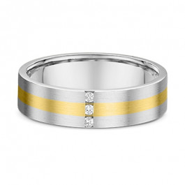  Mens 9ct White and Yellow Gold Wedding ring with 3=.045ct G-H Vs Brilliant cut Diamonds satin finished, band is 2mm deep and 5mm wide-A12335
