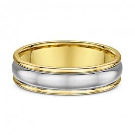 Dora 18ct Yellow and White Gold ribbed edges European Men's Wedding ring 1.9mm deep-A14088