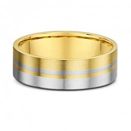  European 9ct Yellow and White Gold stripe Mens Wedding ring satin finished 1.8mm deep-A11776
