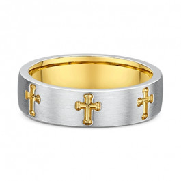 Mens 14ct White and Yellow Gold Cross Wedding ring 2.1mm deep-A14293