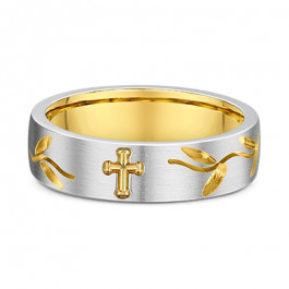 Dora European Cross Men's 9ct White and Yellow Gold Wedding ring 1.5mm deep-A12997