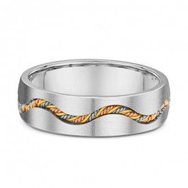  European 9ct White Gold with 3 colour 9ct gold rope Mens Wedding Ring band is 2.3mm deep-A12269