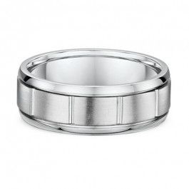  Grooves 9ct White Gold European Mens Wedding Ring part satin finish 2mm deep-A12256