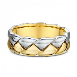 9ct White and Yellow Gold Weave European mens Wedding ring polished finish heavy and strong 2.4mm deep-A12978